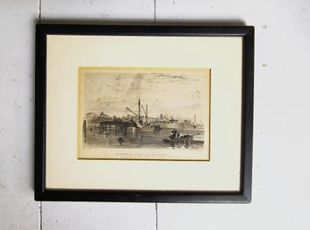 Antique Engraving Of The Port In Liverpool England