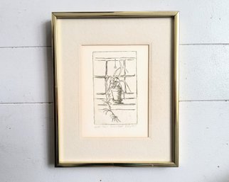 Signed 1970s Print Of A Potted Plant