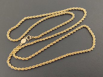 VINTAGE 14K GOLD 2mm TWISTED ROPE CHAIN NECKLACE