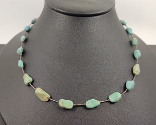 VINTAGE SOUTHWESTERN LIQUID STERLING SILVER TURQUOISE BEADS NECKLACE