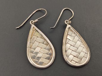 VINTAGE STERLING SILVER BASKET WEAVE PATTERN EARRINGS