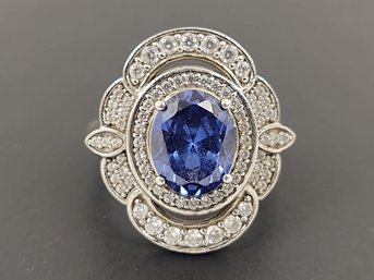 STUNNING STERLING SILVER TANZANITE & CZ RING