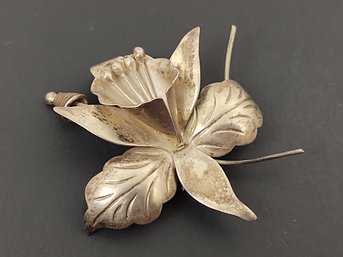 VINTAGE MEXICAN STERLING SILVER ORCHID FLOWER BROOCH