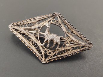 VINTAGE SILVER FILIGREE LLAMA BROOCH