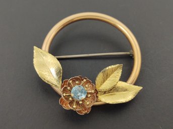 VINTAGE DESIGNER KREMENTZ 14K GOLD OVERLAY RHINESTONE FLOWER BROOCH