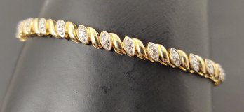 BEAUTIFUL GOLD OVER STERLING SILVER TINY DIAMOND TENNIS BRACELET