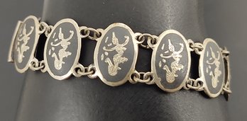 VINTAGE SIAM STERLING SILVER NIELLO HINDU DEITY GOD / GODDESS BRACELET