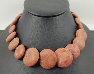 VINTAGE STERLING SILVER SPONGE CORAL DISK BEADS NECKLACE