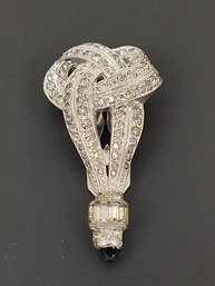 ANTIQUE ART DECO RHODIUM PLATED RHINESTONE DRESS CLIP