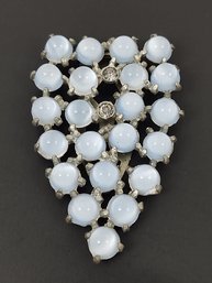 AMAZING ANTIQUE MOONSTONE GLASS & RHINESTONE DRESS CLIP