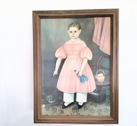Large Framed Lithographic Reproduction Of Early American Folk Art Painting