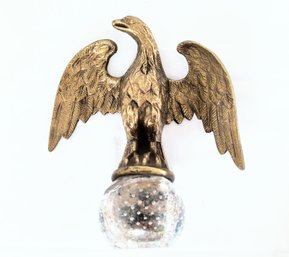 Antique Brass Eagle Mounted On Glass Base/paperweight?
