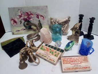 Treasure-Shirley Temple Pitcher, Rose Quartz, Dansk Art Piece, Dolphin Bookends, Oil On Board & More BS/E5