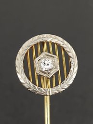 ANTIQUE ART DECO 14K GOLD & PLATINUM EUROPEAN CUT DIAMOND STICK PIN