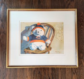 Framed And Signed Watercolor On Paper Of A Teddy Bear