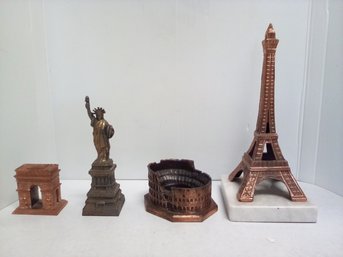Vtg Cast Metal Statue Of Liberty, Eiffel Tower, Arc De Triomphe & Roman Colosseum KSS/A5