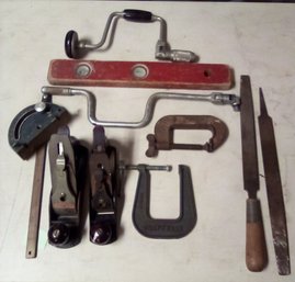 10 Piece Vintage Tool Lot - Craftsman & Jorgensen Clamps, Stanley & Other Planer, Wood Level & More SB/CVBK B