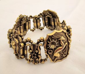 Unusual Signed Vintage Bracelet With Heavily Worked Metal Links