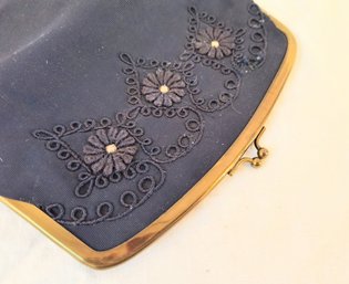 Black Vintage Evening Clutch With Embroidery