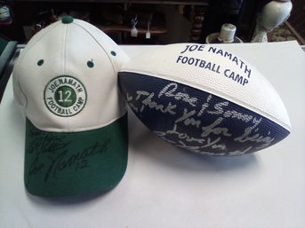 Two Hand Signed Items From Joe Namath NY Jets Quarterback #12 - Hall Of Famer - Football & Hat LP/D4H
