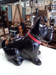 Vintage Large Ceramic Scottie Dog Statue With Leather & Brass Collar With Bell    LP/SR