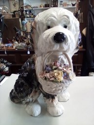 Large Ceramic Sheep Dog, Capodimonte Style Roses In Basket & The S.F. Music Box Co Doggie In The Window LP/SR
