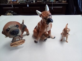 Three Vintage Dog Statues - Boxer From Lefton Exclusives Japan - Golden Retriever, Welcome Beagle LP/A4