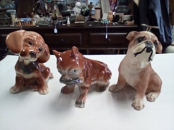 Three Adorable Vintage Dog Statues - Ceramic Boxer Planter, Hound & Resin Angel Bulldog  LP/A3