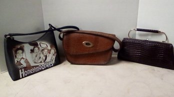 3 Ladies Purses - The Honeymooners, Reptile Skin Look Clutch & Shoulder Bag  LP/CVBKB Shelf