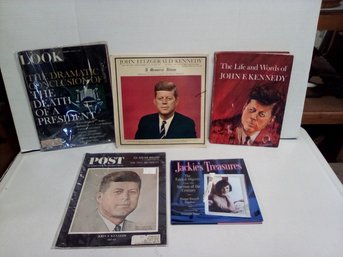 JFK - Vtg. Look & Sat. Evening Post Magazines (67/63),  A Memorial  (33RPM LP) Album & Books  LP/CVBK B