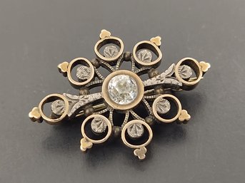 ANTIQUE VICTORIAN GOLD FILLED & SILVER PASTE STONE STAR BROOCH