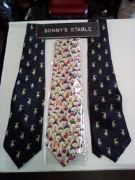 2 Hand Made Horse- Riding Polo Players Ties, &1 To The Starting Gate Alynn Neckware & Sonnys Stable Sign LP/A4