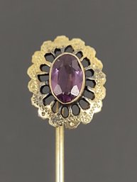 ANTIQUE GOLD FILLED PURPLE GLASS STICK PIN