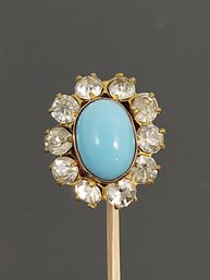 ANTIQUE FAUX ROBINS EGG TURQUOISE HALO STICK PIN