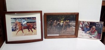 3 Framed Photos Of Secretariat With Jockey, 91 Pimlico Special Farma, With Autographs & Will Shoemaker LP/WAB