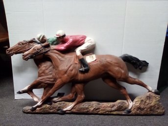 Large Dramatic Horse Racing Composite Wall Sculpture & A Hand Painted Wood Box With A Clasp LP/CVBKB