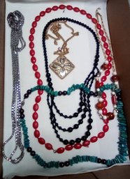 6 Beautiful Necklace Choices Including One That Looks Like Turquoise & Silvery Beads  VL/A4