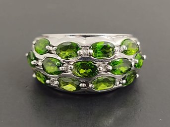 BEAUTIFUL STERLING SILVER CHROME DIOPSIDE ROWS RING