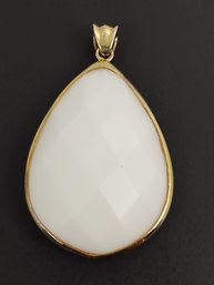 BEAUTIFUL GOLD OVER STERLING SILVER FACETED MILK GLASS PENDANT