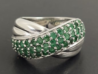 STUNNING STERLING SILVER EMERALD RING