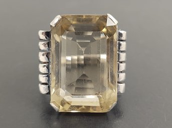STUNNING VINTAGE ART DECO STERLING SILVER YELLOW TOPAZ RING