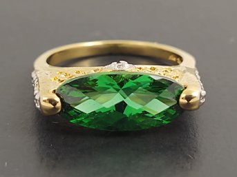 STUNNING GOLD OVER STERLING SILVER CHROME DIOPSIDE & CZ RING