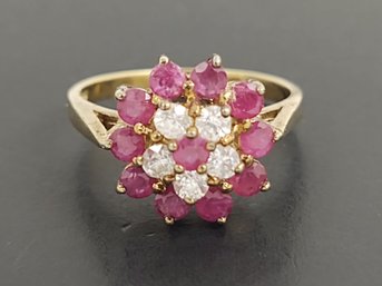 BEAUTIFUL GOLD OVER STERLING SILVER RUBY & CZ RING