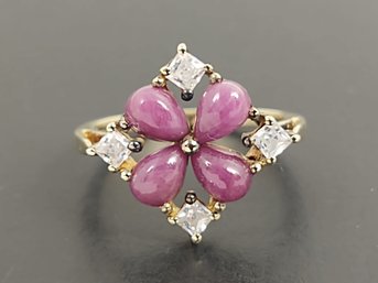STUNNING GOLD OVER STERLING SILVER RUBY & CZ RING