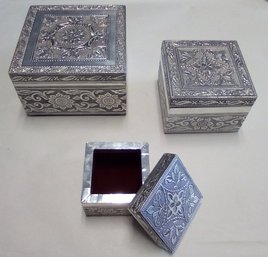 Lovely Hand Crafted Velvet Lined Trio Of Matching Nesting Boxes - For Display, Gifting, To Keep Or Share RC/C3