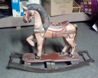 Vintage Carved Wood Rocking Horse With Hand Painting From Estate Of Sonny's Stable   LP/CVBKA