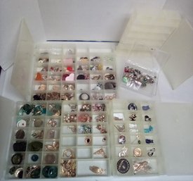 6 Boxes Of Single Or Broken Jewelry For Craft Use & 1 Extra Empty Storage Box TA/C5
