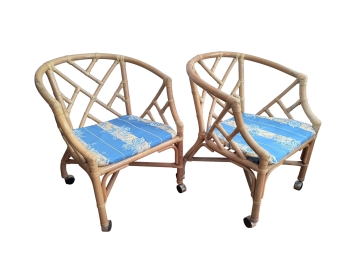 One Of Two Pairs In This Sale. Vintage Chinoiserie Bamboo/ Rattan Chairs