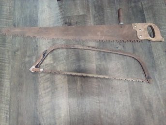 Two Handy Vintage Saws - Bow Cut & One-person Cross Cut Style    Bon/CVBKB