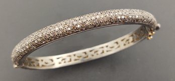 HIGH END STERLING SILVER 2.50ctw PAVE DIAMOND HINGED BRACELET